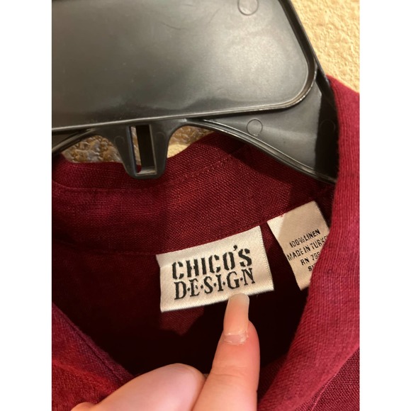 Chicos Design Womens Sz 2 Red Maroon 100% Linen Tunic Length Shirt (US size LG) - Picture 9 of 10